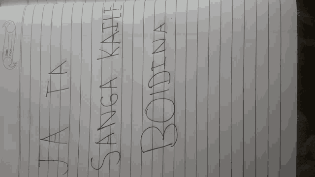 a piece of paper with the words jata sanga kathi bodina written on it