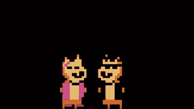 a pixel art of a cat with pink hearts coming out of its head