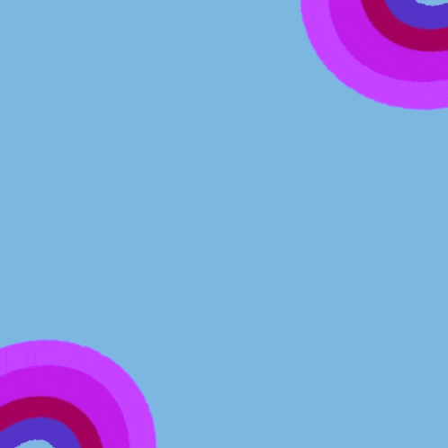 a blue background with purple circles and red writing