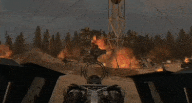 a drone is shooting a laser at a fire