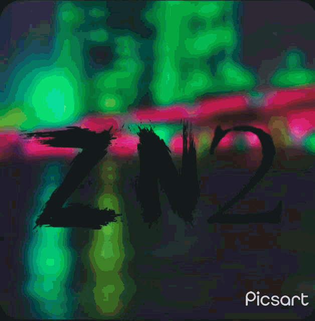 a colorful background with the word zn2 written in black