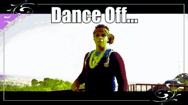 a picture of a man with the words dance off