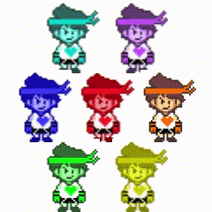 a bunch of cartoon characters with different colors on their faces