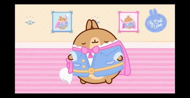 a cartoon of a rabbit in a blue coat and hat with the words my best cook written on the bottom
