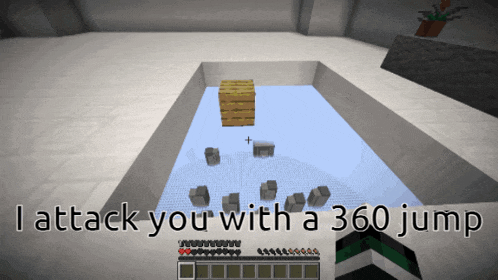 a screenshot of a video game with the words " i attack you with a 360 jump "