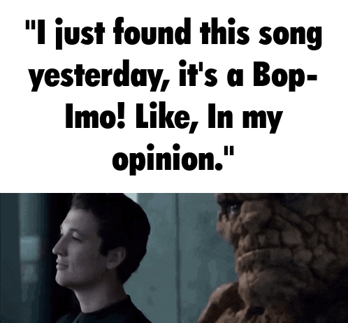 a man is standing next to a statue and says " i just found this song yesterday