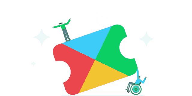 a man in a wheelchair is being pulled up by another man on top of a google play icon