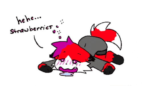 a drawing of a fox with strawberries coming out of it