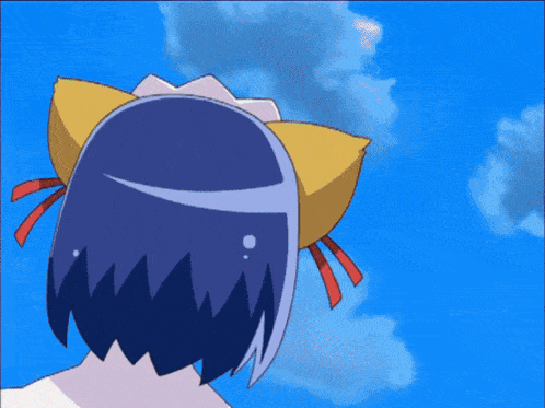 a cartoon of a girl with purple hair and yellow ears