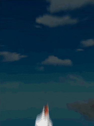 a cartoon drawing of a rocket going through the sky