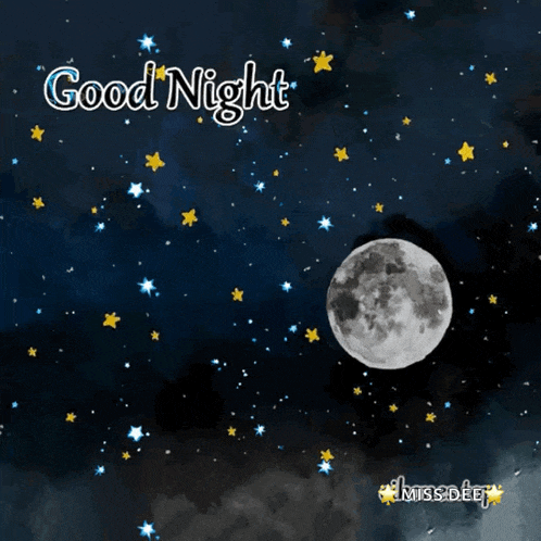 a picture of a full moon with the words good night written on it