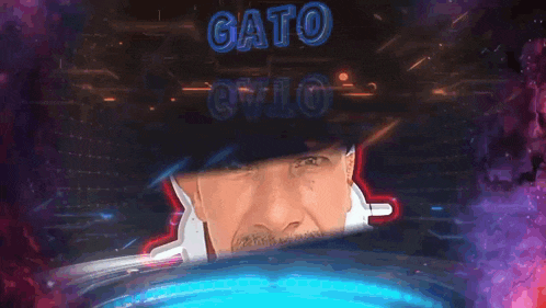 a man wearing a hat with the word gato written on it