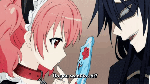 a man and a girl are looking at a piece of ice cream and the girl says " do you want to eat "