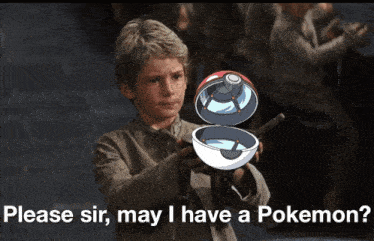 a boy is holding a pokemon ball with the words please sir may i have a pokemon