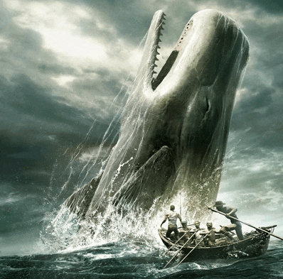 a whale is attacking a boat with people in it