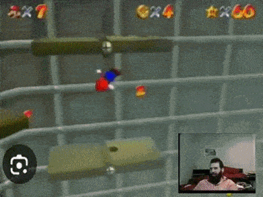 a living room with a picture of a nintendo 64 console and a controller