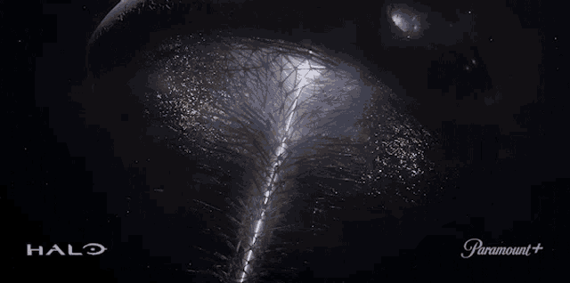 a halo advertisement for paramount + shows a large structure