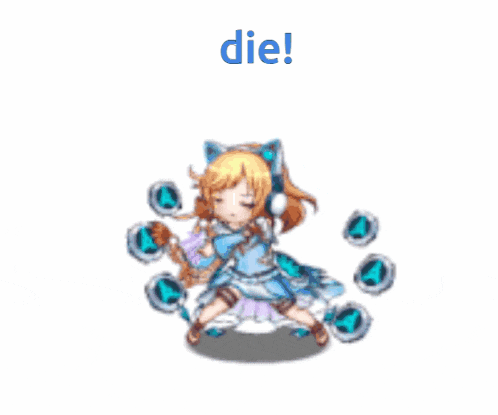 a girl in a blue dress is surrounded by blue circles and the word die above her