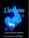 a blue heart with a butterfly on it and the words `` i love you ``