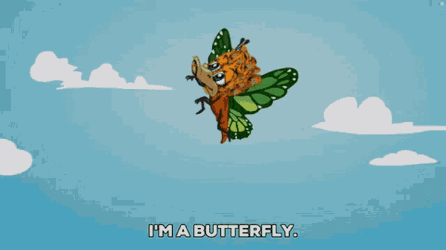 a cartoon of a butterfly with the words i 'm a butterfly underneath it