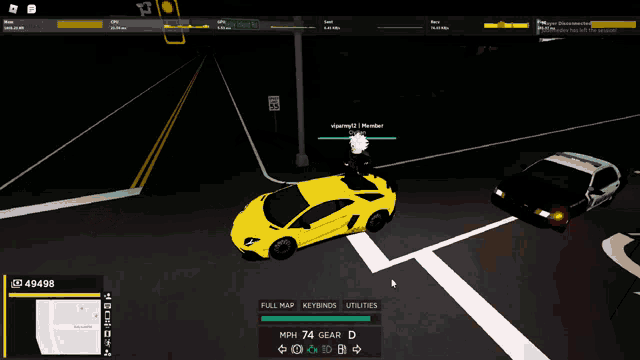 a screenshot of a video game with a yellow car and a black car