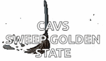 the logo for cavs sweep golden state shows a broom sweeping a pile of dirt .