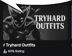 an advertisement for tryhard outfits shows a man with a speech bubble