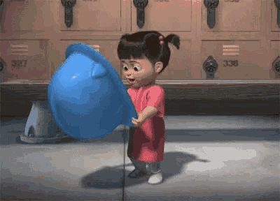 a cartoon girl is holding a blue bowl in front of lockers with the number 336 on them .