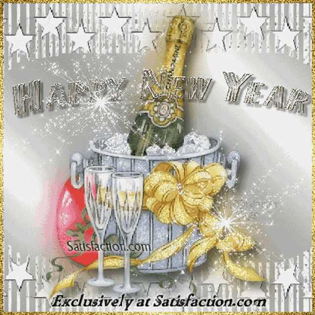 a bottle of champagne is in a bucket with ice and two glasses of champagne