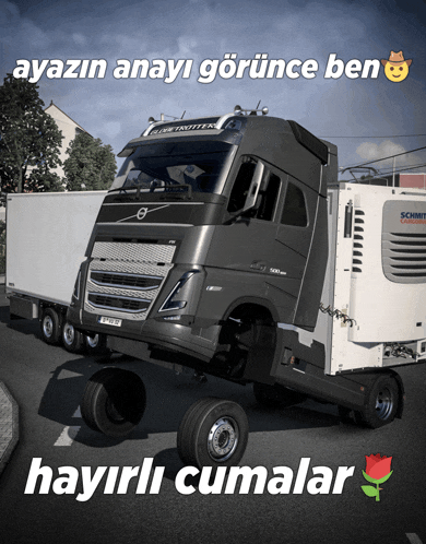 a picture of a truck with the words hayirli cumalar written below it