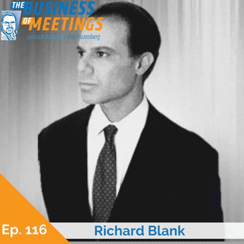 a man in a suit and tie is on the cover of the business of meetings podcast