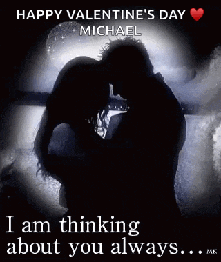 a valentine 's day card with a silhouette of a man and woman kissing .