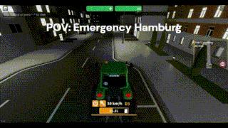 a green tractor is driving down a street in a video game called emergency hamburg