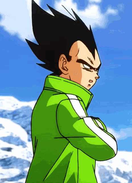 a cartoon character is wearing a green jacket