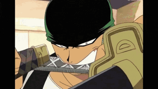 a close up of a cartoon character holding a sword with the letter d on it