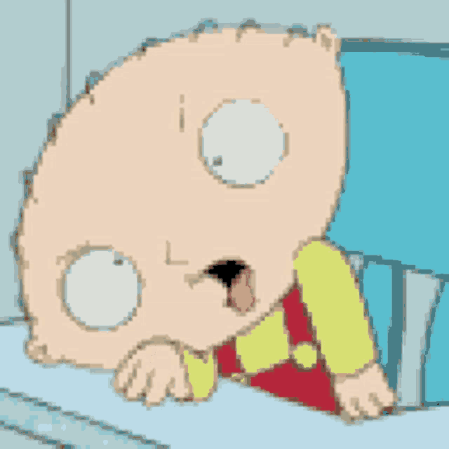a pixelated image of a cartoon character with his tongue hanging out