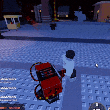 a screenshot of a video game with builderman on the bottom left