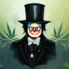 a man wearing a top hat and glasses with a clown face on his face .