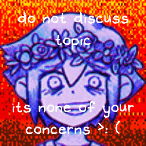 a pixel art of a girl with a flower crown on her head and the words do not discuss topic it 's none of your concerns