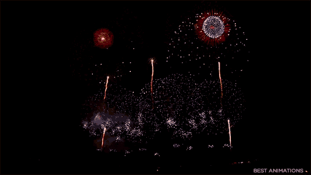 fireworks are displayed in the night sky with the words best animations at the bottom