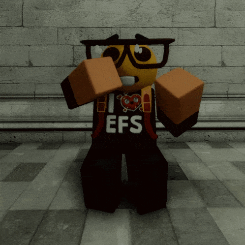 a cartoon character wearing glasses and a shirt that says i love efs