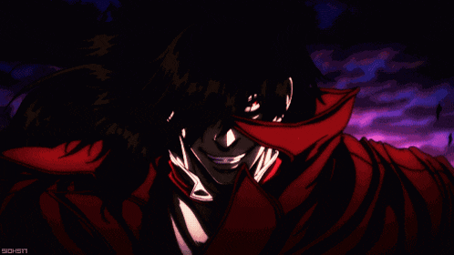 a cartoon character with a red cape and a purple sky behind him with the word sighm on the bottom right