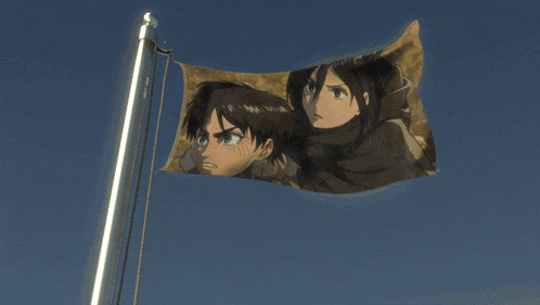 a flag with a picture of a man and a woman on it