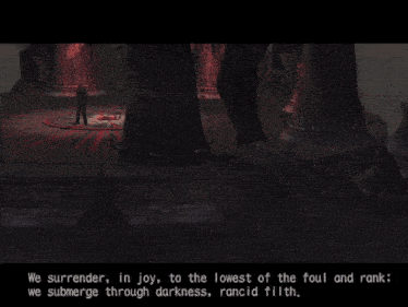 a screenshot of a video game says we surrender in joy to the lowest of the foul and rank