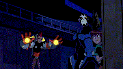 a cartoon character is being thrown by a giant robot and the word goool is visible in the corner