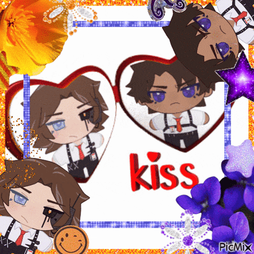 a picture of a boy in a heart and the word kiss