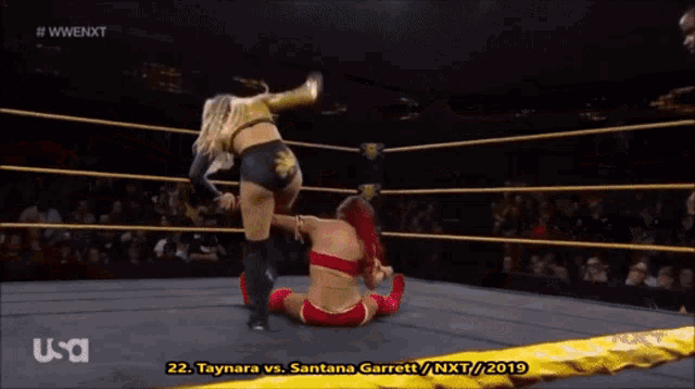 a wrestling match between taynara and santana garrett on usa network