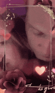 a woman 's face is surrounded by hearts and roses with the words " i love you " on the bottom right