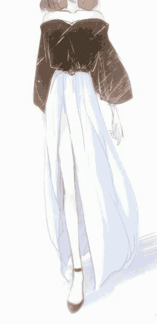 a drawing of a woman wearing a long dress with a high slit