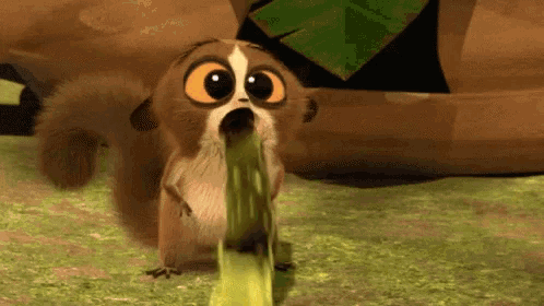 a cartoon meerkat is vomiting a green liquid